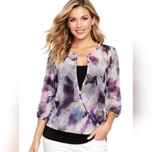 Jennifer Lopez Floral Chiffon Layered Blouse Ruched Tank Overlay Top Sz M